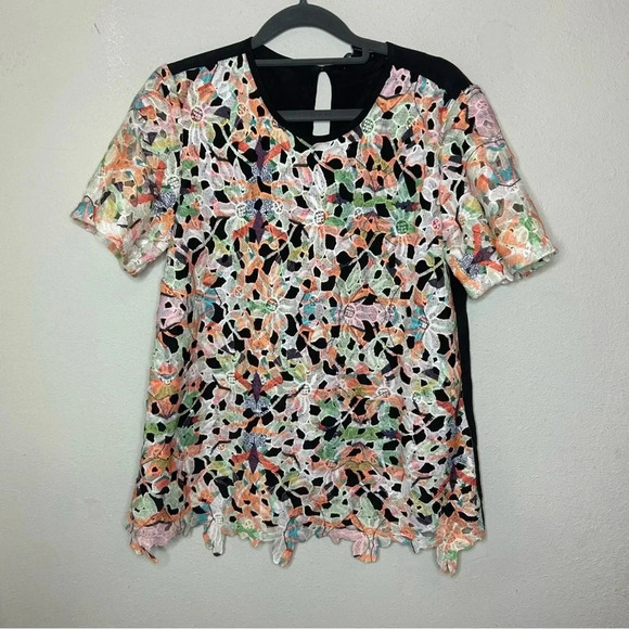 Abbey Glass Floral Cut Out Blouse Size Small - Picture 1 of 7